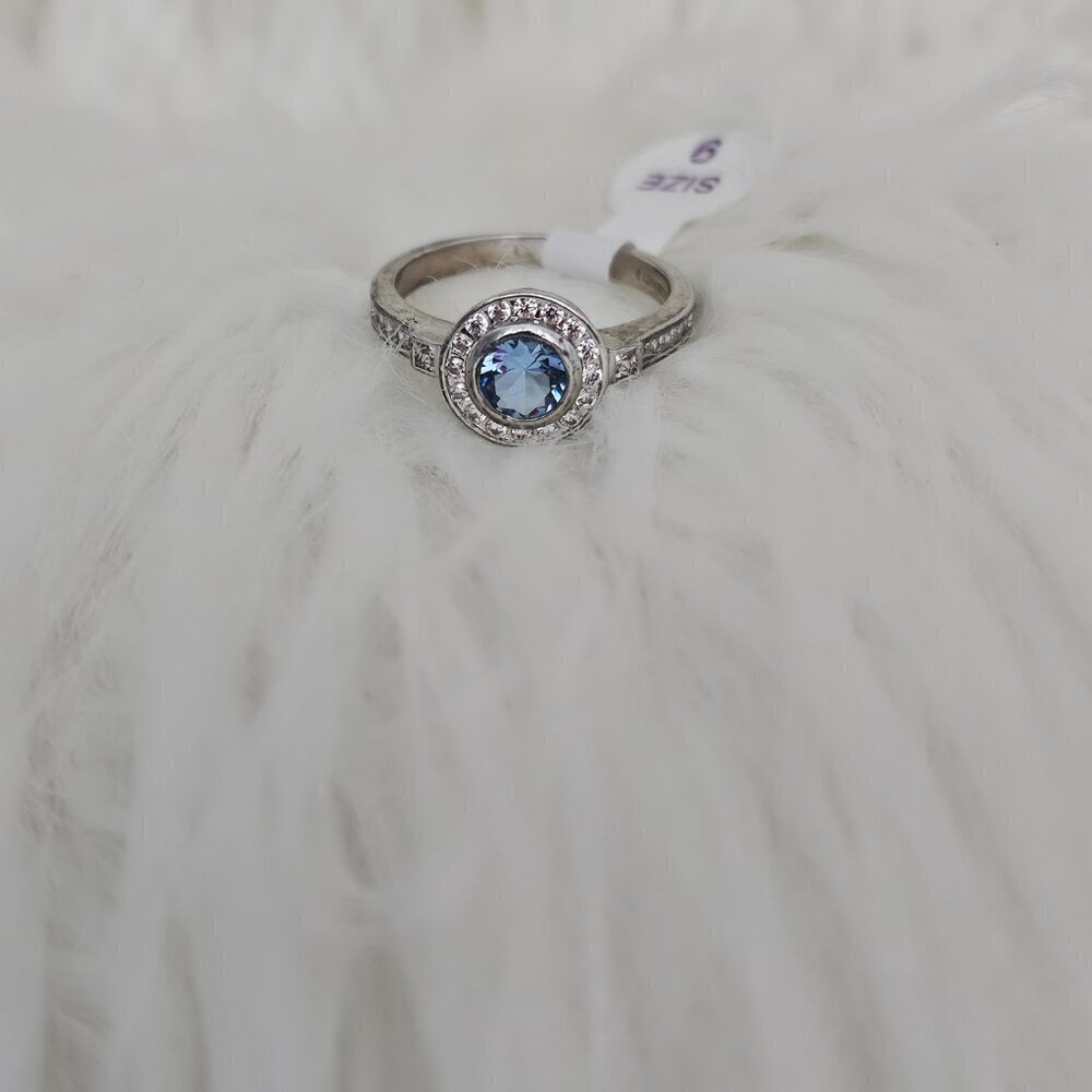 Bomb Party Lab Created Amethyst With White Topaz Round Halo Ring